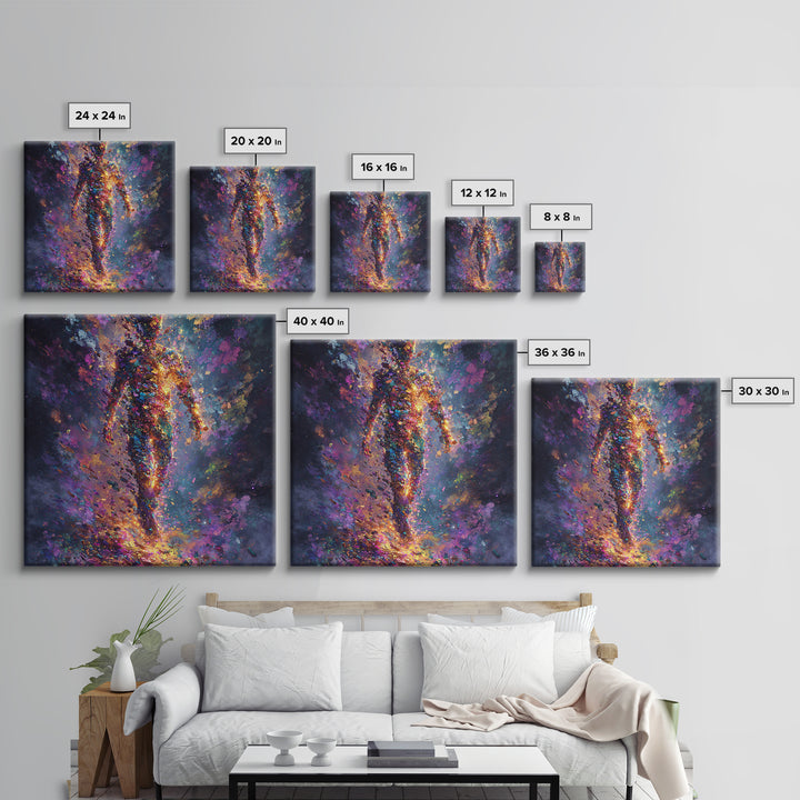 Cosmic Figure Explosion Wall Art, Colorful Abstract Galaxy Human Silhouette, Modern Surreal Canvas Print For Living Room
