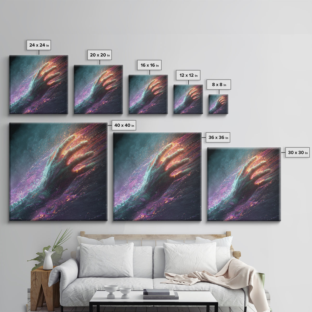 Abstract Cosmic Hand Reaching Wall Art, Surreal Galaxy Canvas Print, Modern Statement Artwork For Living Room Or Office