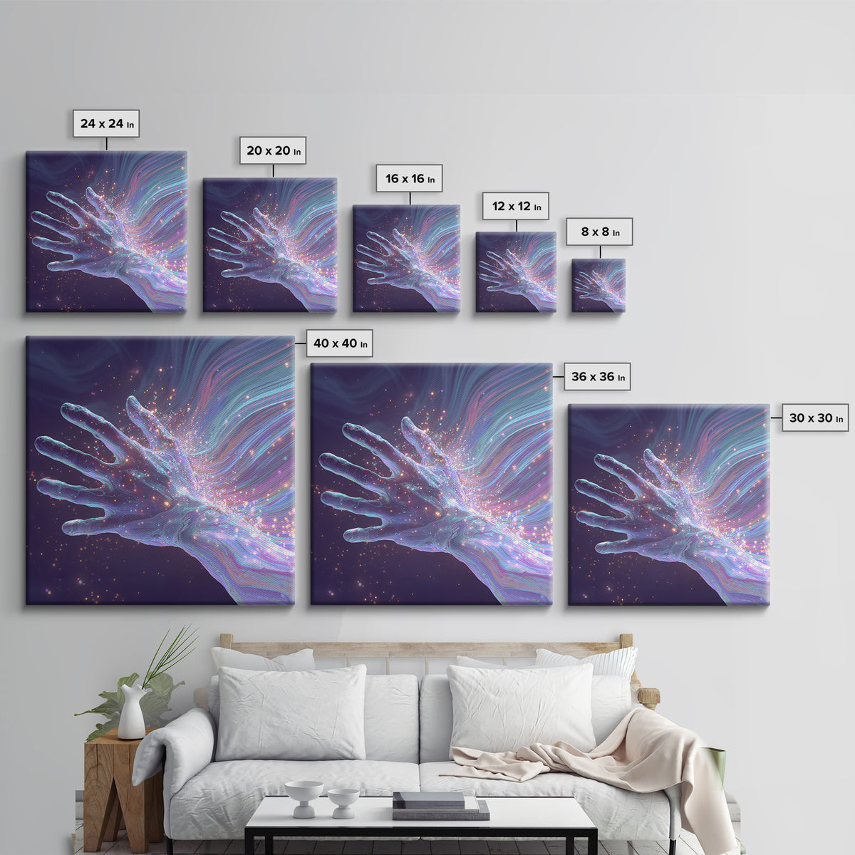 Iridescent Hand With Sparkles Surreal Wall Art, Futuristic Abstract Canvas Print For Modern Office Decor And Gamer Room