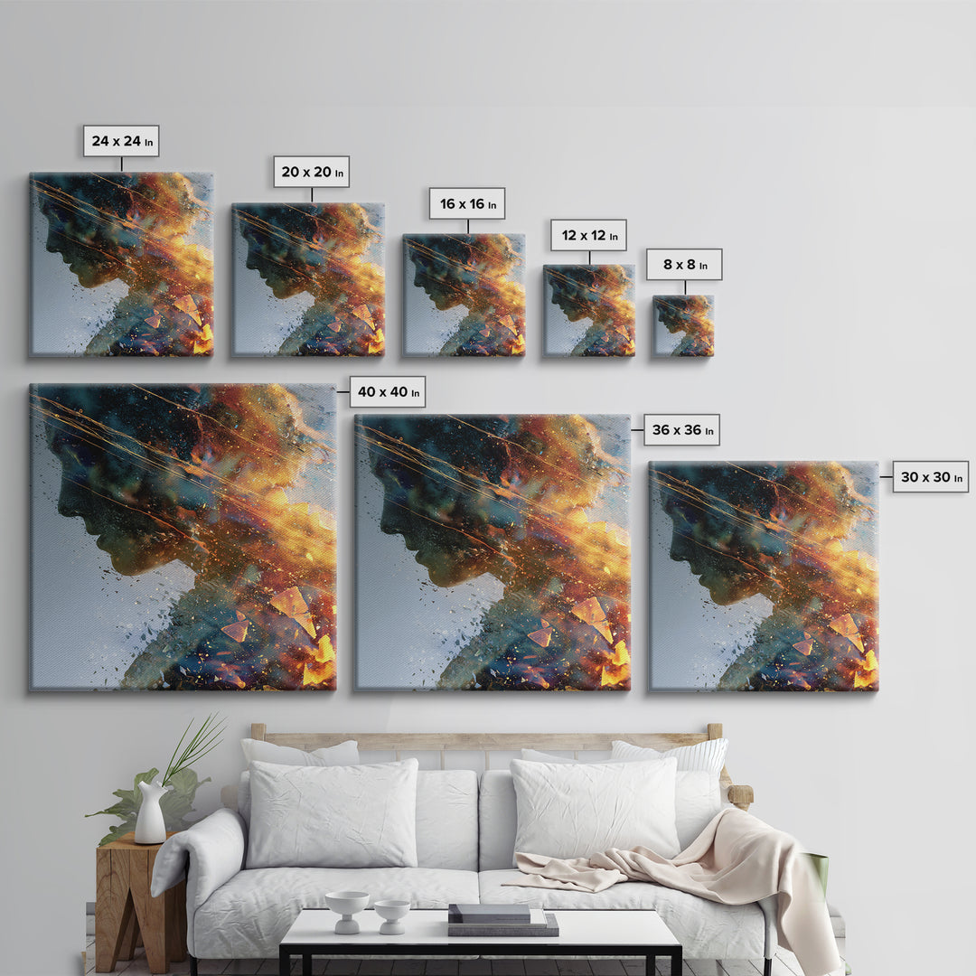 Exploding Profile Abstract Wall Art, Dramatic Modern Canvas Print, Contemporary Surreal Art For Office Or Living Room Decor