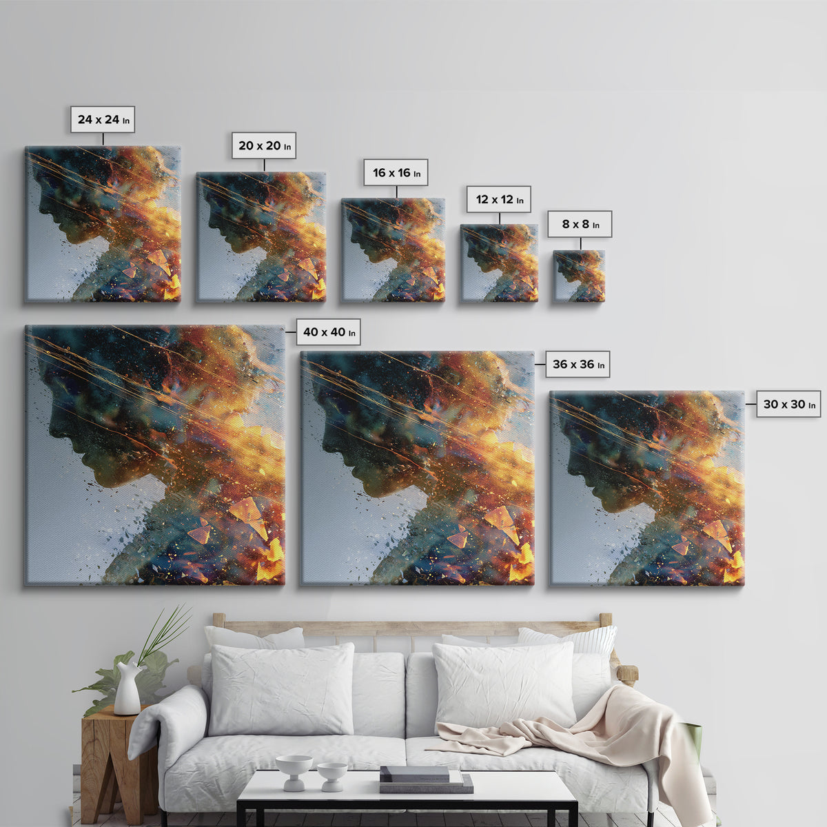 Exploding Profile Abstract Wall Art, Dramatic Modern Canvas Print, Contemporary Surreal Art For Office Or Living Room Decor