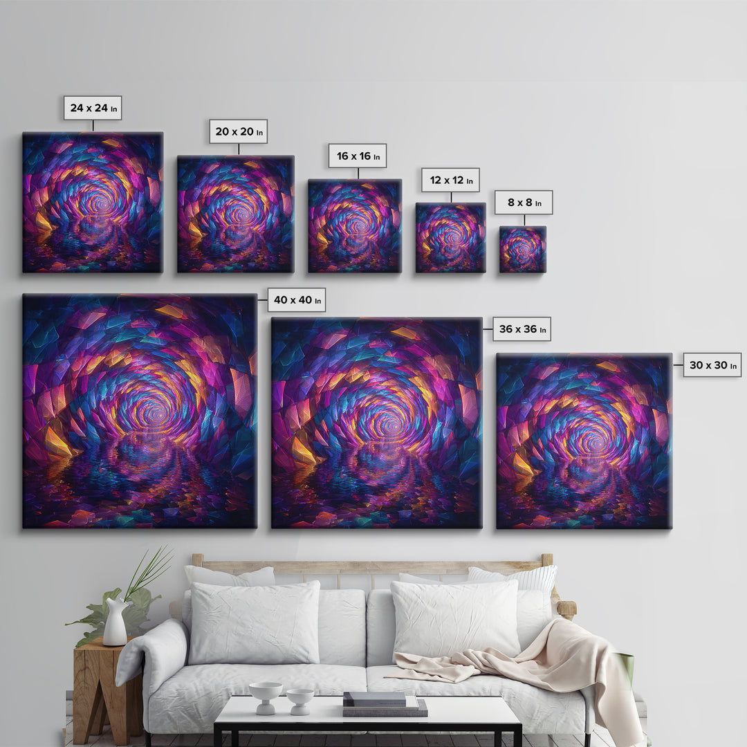 Colorful Crystal Tunnel Abstract Wall Art, Trippy Psychedelic Rainbow Print, Trendy Living Room Decor Large Canvas Print