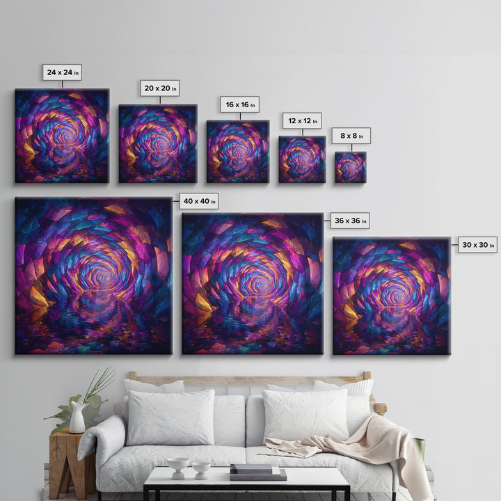 Colorful Crystal Tunnel Abstract Wall Art, Trippy Psychedelic Rainbow Print, Trendy Living Room Decor Large Canvas Print
