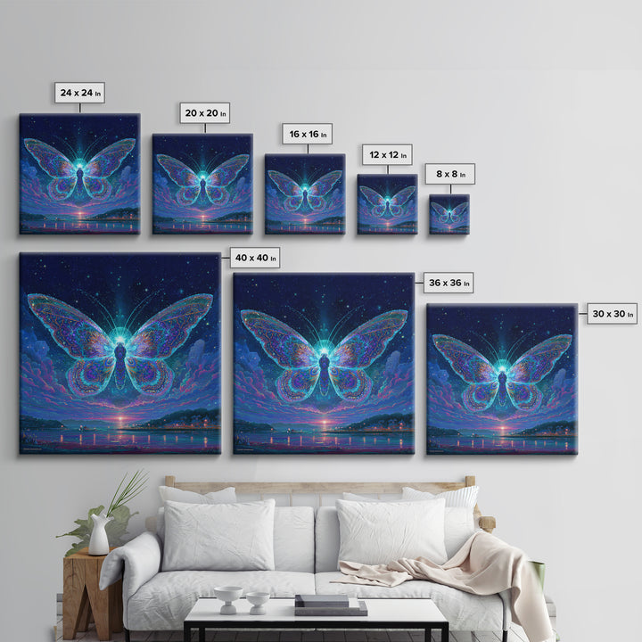 Cosmic Butterfly Over Water Wall Art, Psychedelic Celestial Canvas Print, Fantasy Night Sky Home Decor