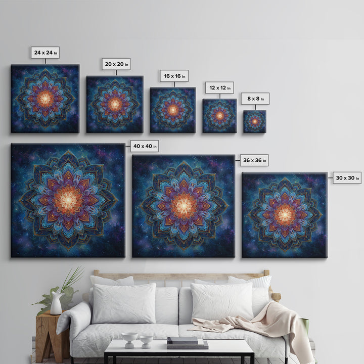 Cosmic Lotus Mandala Galaxy Wall Art, Celestial Spiritual Canvas Print, Mystic Meditation Room Decor Colorful Abstract Art