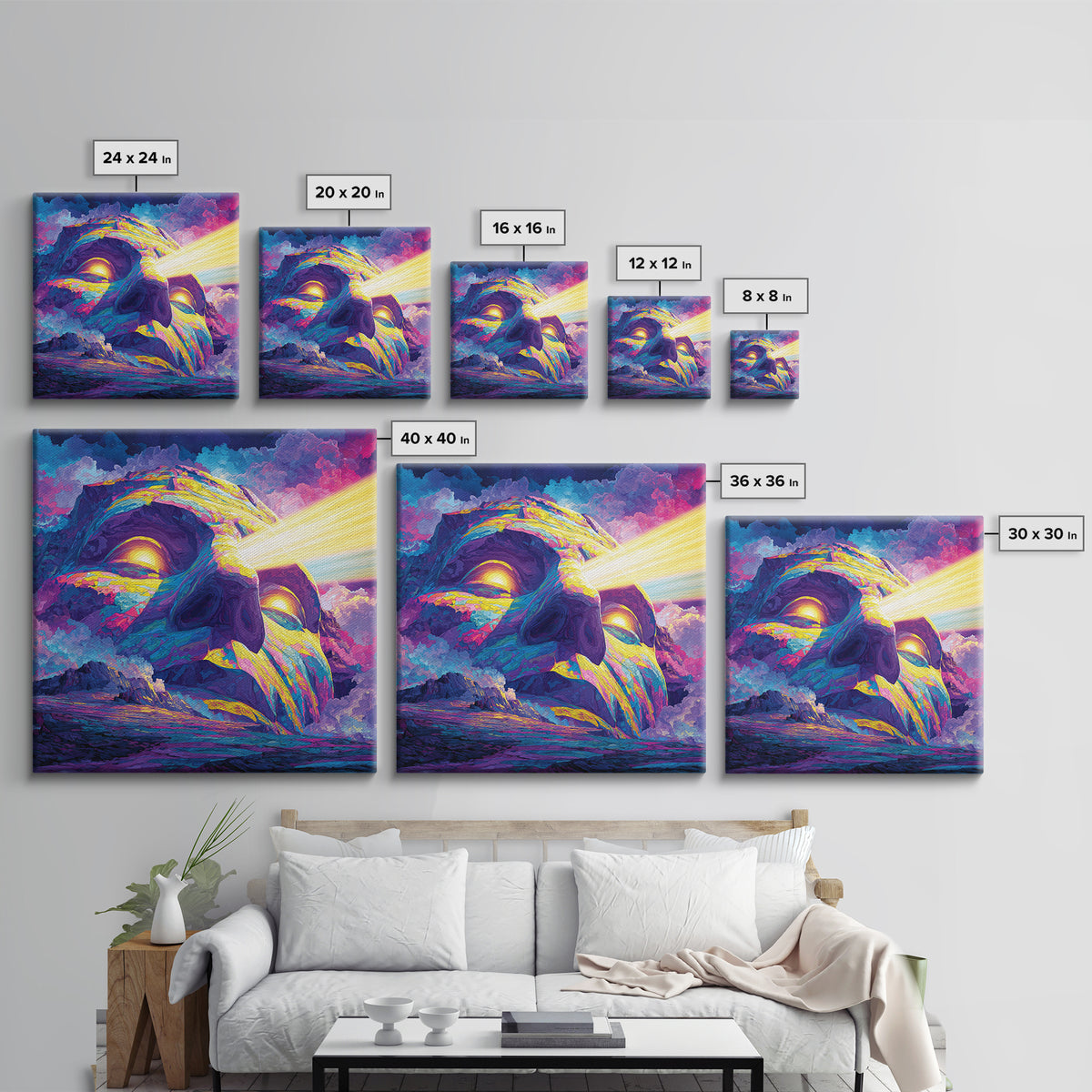 Psychedelic Mountain Face With Cosmic Light Wall Art, Trippy Surreal Landscape Home Decor, Colorful Canvas Print