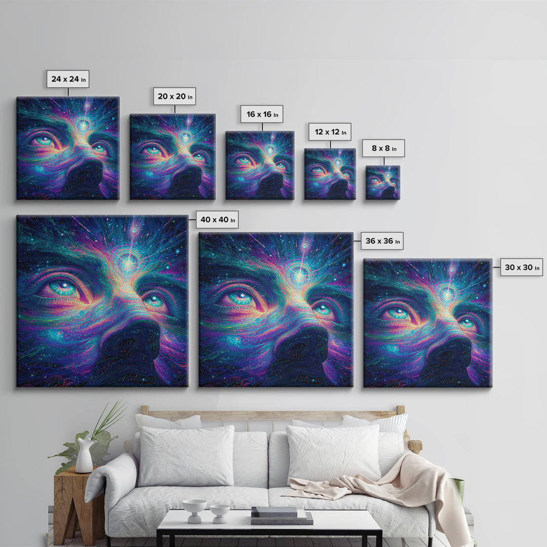 Cosmic Third Eye Visionary Face Wall Art, Psychedelic Galaxy Canvas Print, Spiritual Meditation Room Decor