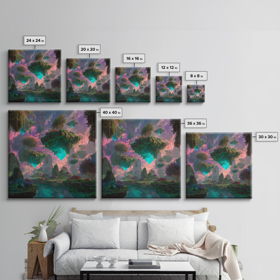 Floating Crystal Islands Fantasy Wall Art, Surreal Dreamscape Landscape, Colorful Fantasy Art, Modern Home Decor Canvas Print