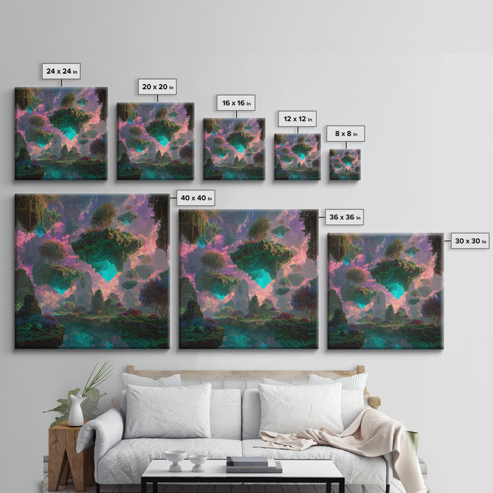Floating Crystal Islands Fantasy Wall Art, Surreal Dreamscape Landscape, Colorful Fantasy Art, Modern Home Decor Canvas Print