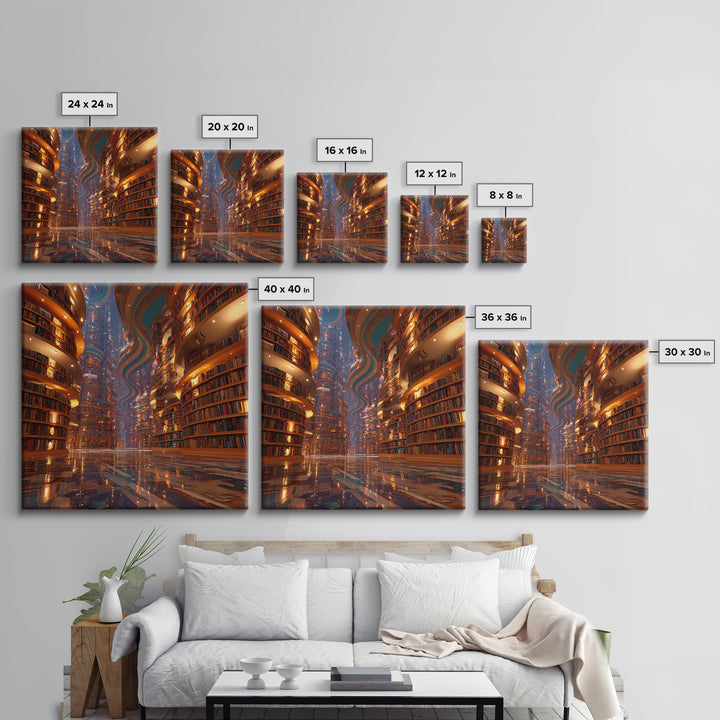 Surreal Infinite Library Fantasy Landscape Wall Art Print, Book Lover Home Decor, Cozy Reading Nook Gallery Wall Art