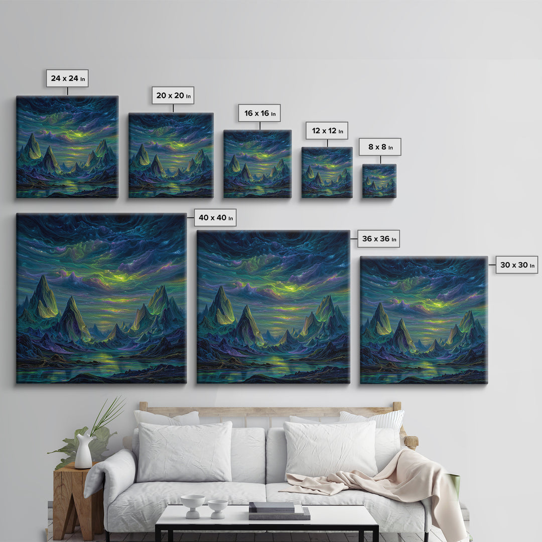 Electric Neon Mountain Landscape Wall Art Canvas Print Futuristic Abstract Landscape Art Modern Home Decor