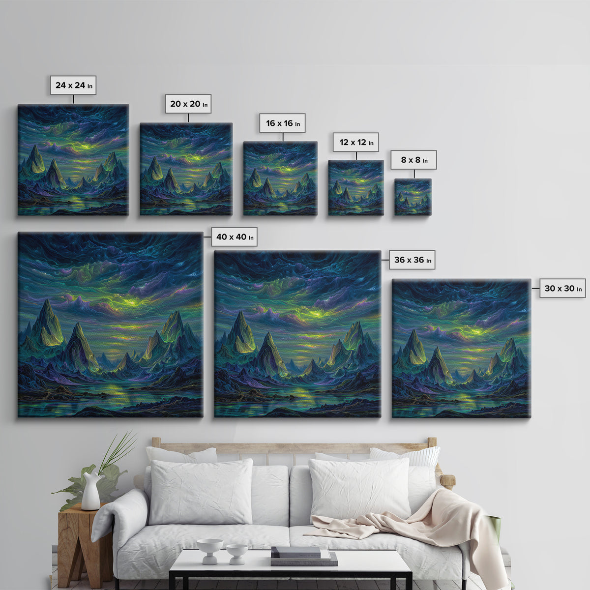 Electric Neon Mountain Landscape Wall Art Canvas Print Futuristic Abstract Landscape Art Modern Home Decor