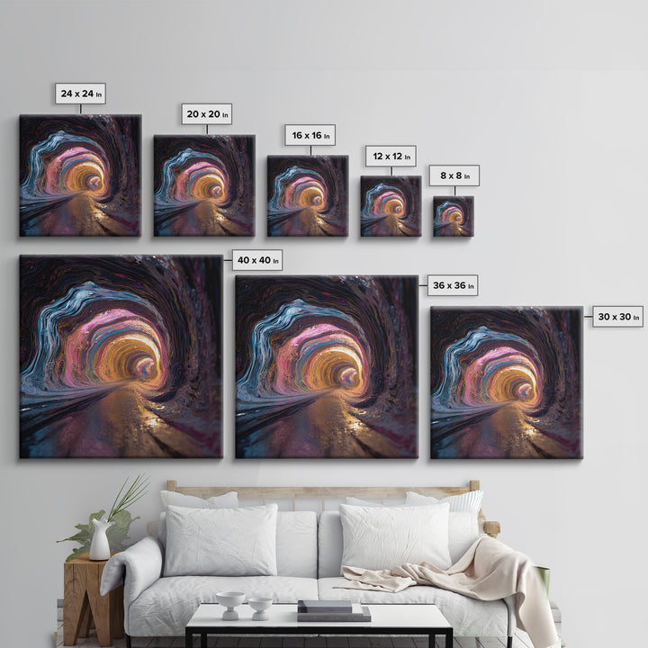 Vibrant Abstract Tunnel With Neon Lights Retro Futuristic Wall Art Canvas Print For Office And Living Room Decor