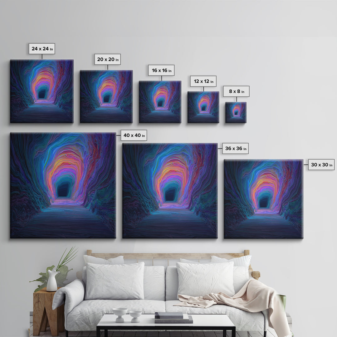 Colorful Abstract Tunnel Wall Art Neon Rainbow Cave Surreal Landscape Modern Statement Canvas Print Gaming Room Decor