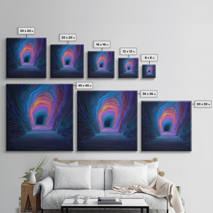 Colorful Abstract Tunnel Wall Art Neon Rainbow Cave Surreal Landscape Modern Statement Canvas Print Gaming Room Decor