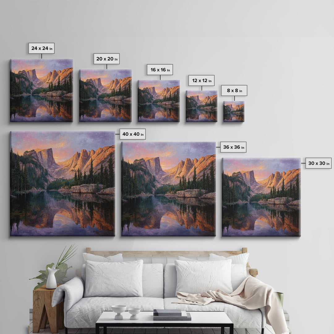 Sunset Mountain Lake Reflection Landscape Canvas Print Modern Wall Art Nature Home Decor Large Calm Living Room Artwork
