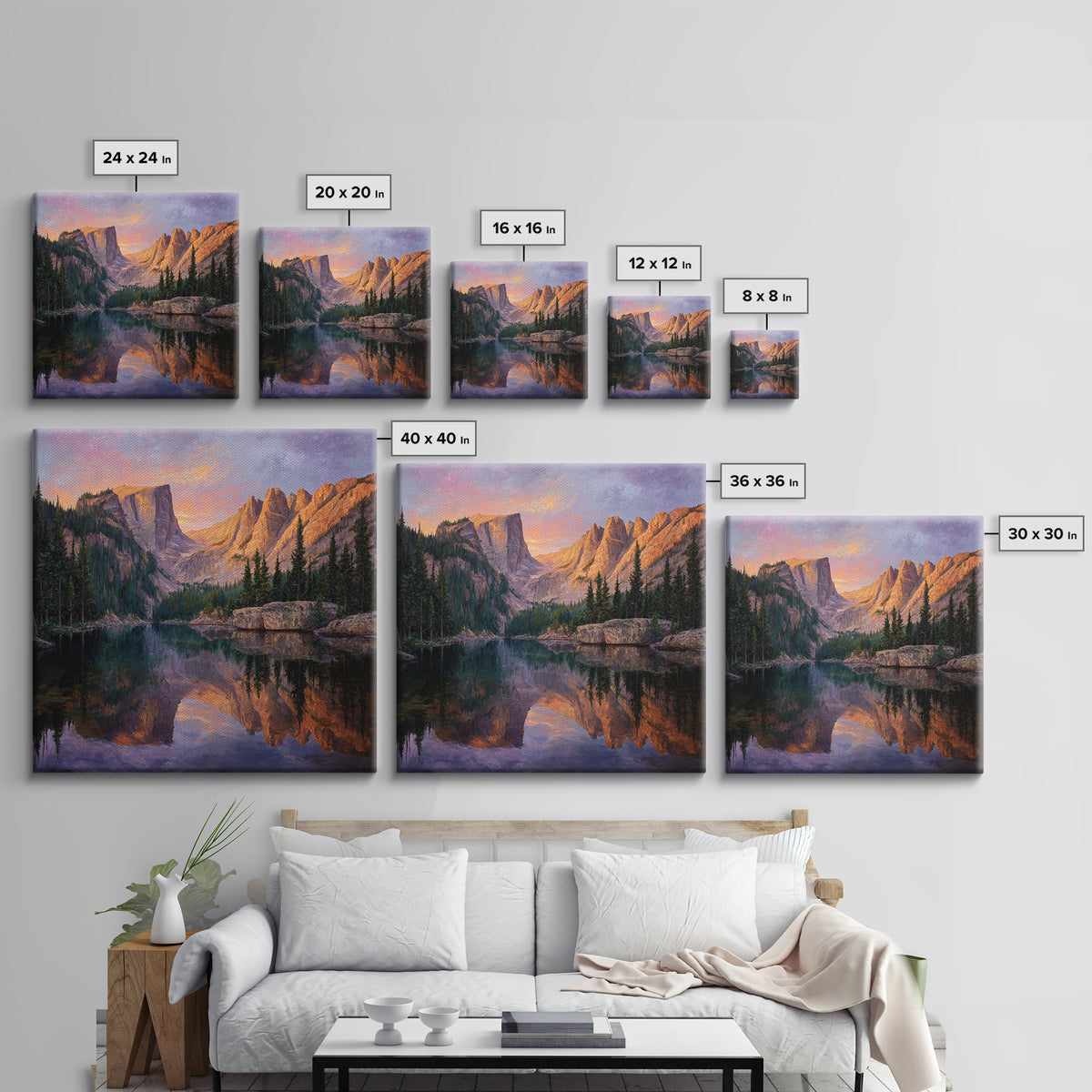 Sunset Mountain Lake Reflection Landscape Canvas Print Modern Wall Art Nature Home Decor Large Calm Living Room Artwork