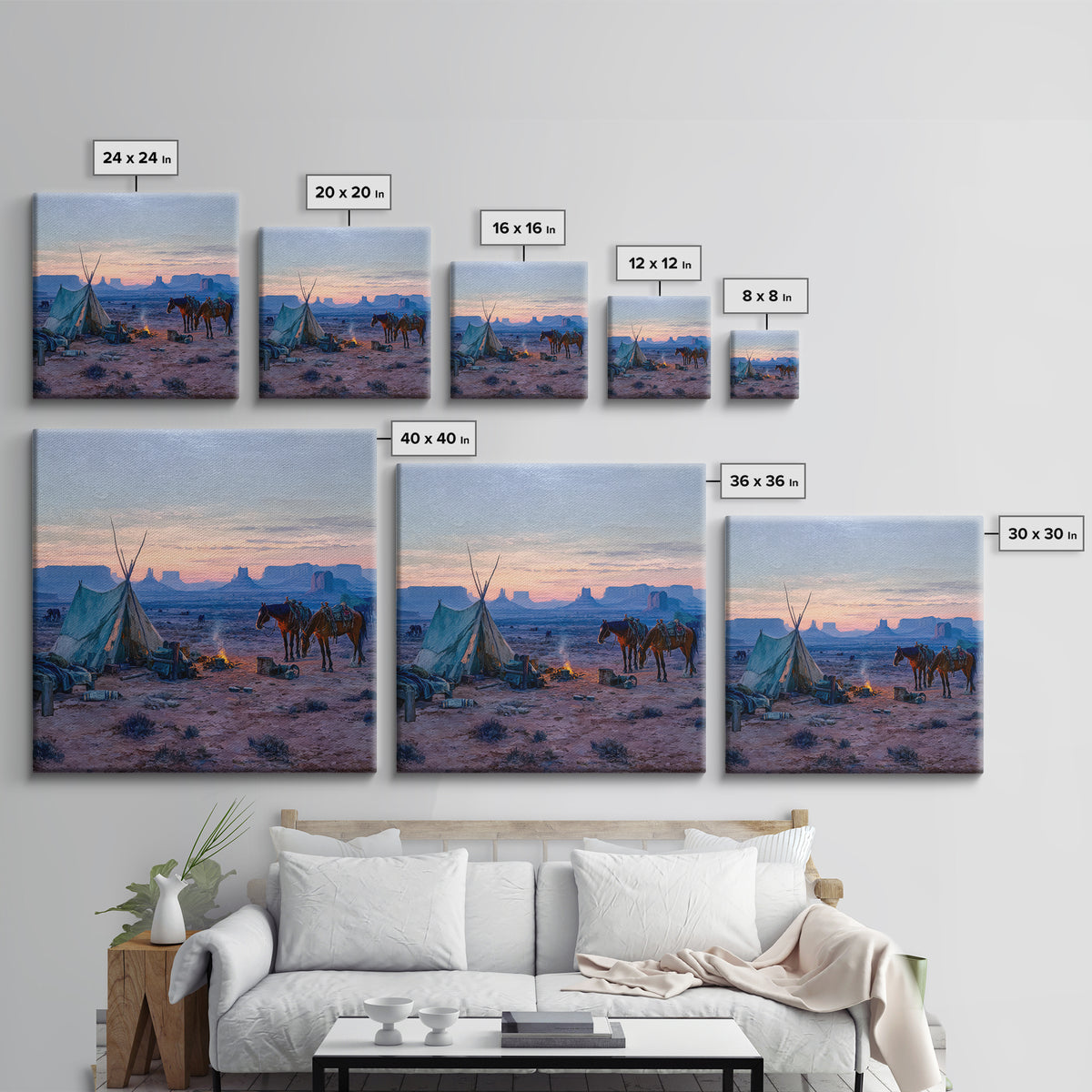 Western Desert Campfire Wall Art, Cowboy Landscape Canvas Print, Rustic Country Western Art For Farmhouse Home Decor