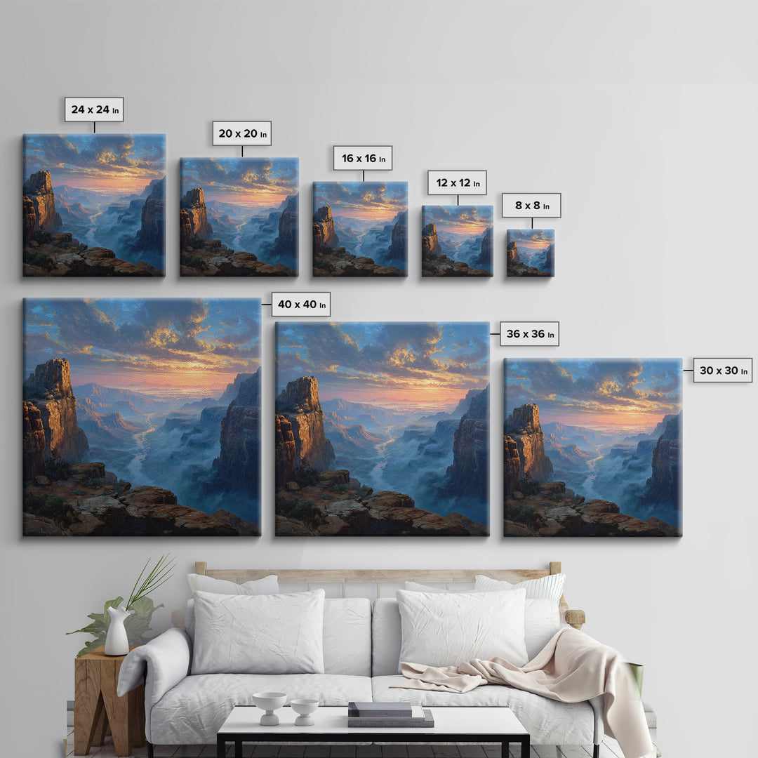 Epic Sunset Canyon Landscape Wall Art, Western Desert Painting Print, Rustic Southwest Home Decor Large Living Room Art