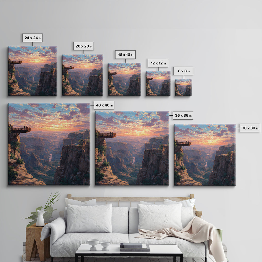 Grand Canyon Sunset Overlook Landscape Wall Art, Dramatic Sky Panoramic Canvas Print, Large Southwest Home Decor