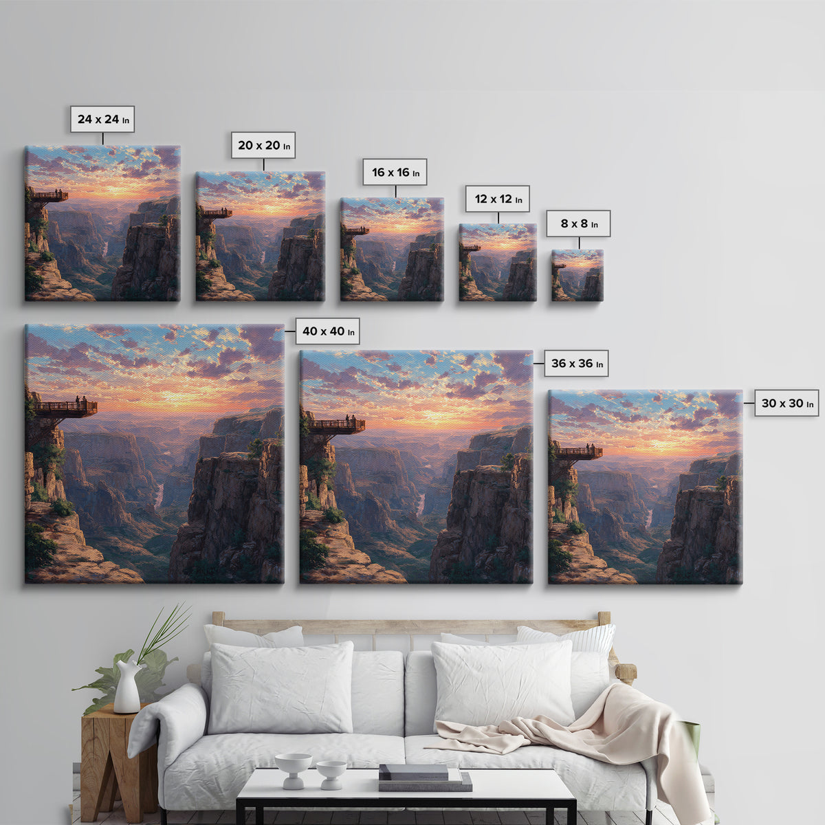 Grand Canyon Sunset Overlook Landscape Wall Art, Dramatic Sky Panoramic Canvas Print, Large Southwest Home Decor