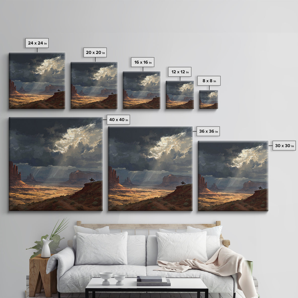 Cowboy In Desert Canyon Landscape Painting Wall Art, Western Sunset Print, Modern Southwest Home Decor For Living Room