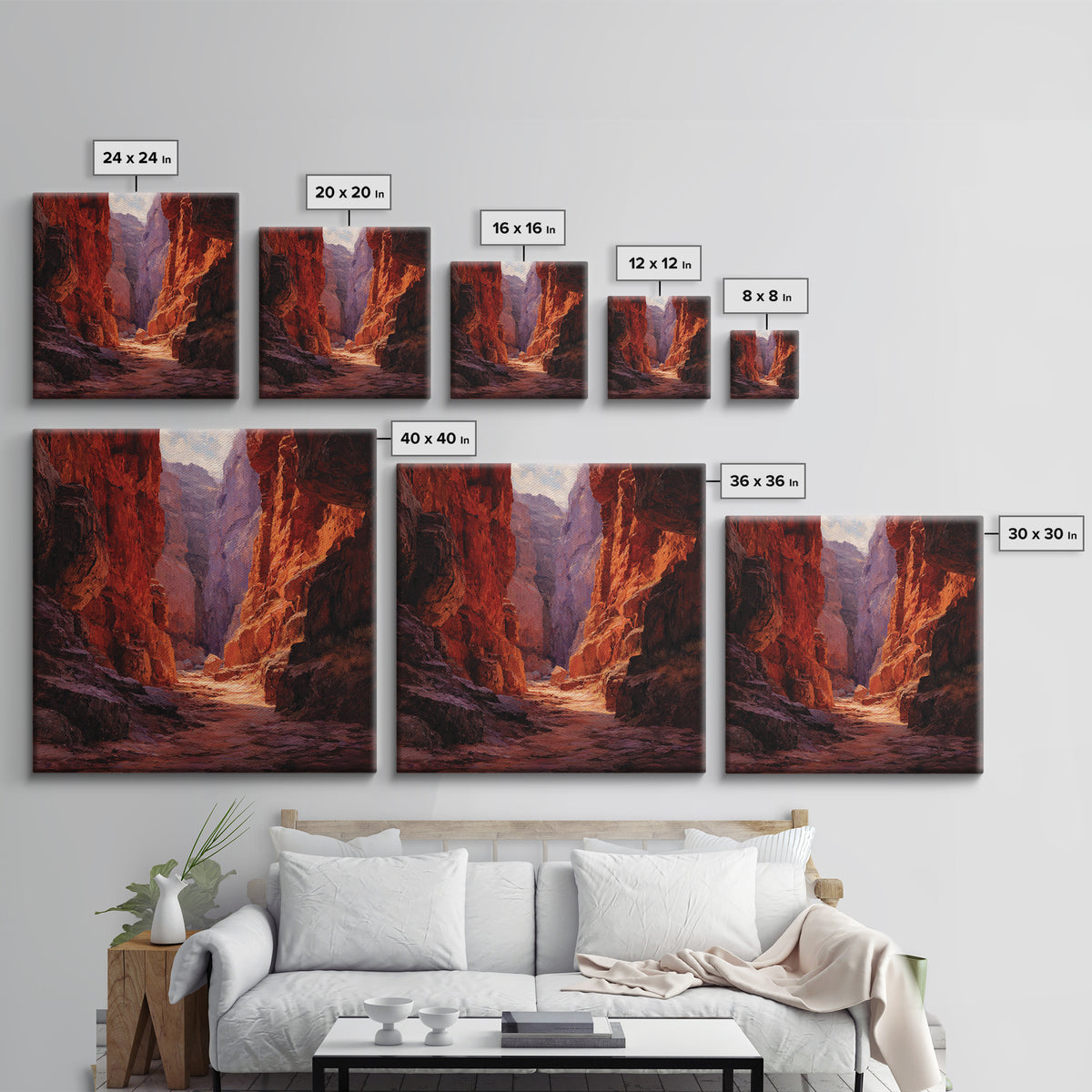 Sunlit Red Canyon Oil Landscape Wall Art, Western Desert Canvas Print, Rustic Country Home Decor, Southwest Landscape Painting