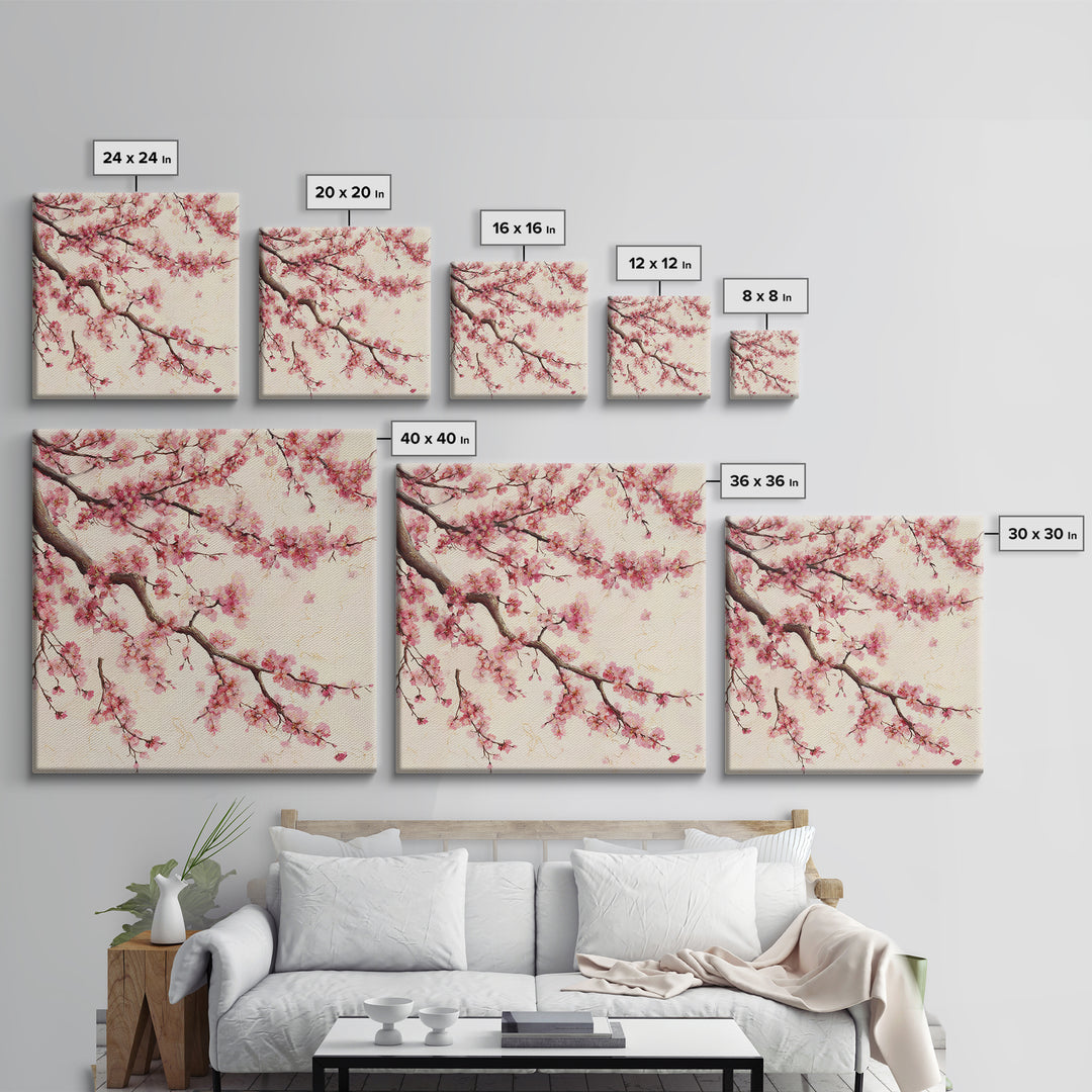 Pink Cherry Blossom Wall Art, Japanese Floral Branch Print, Botanical Spring Decor, Feminine Bedroom Canvas Gift For Her