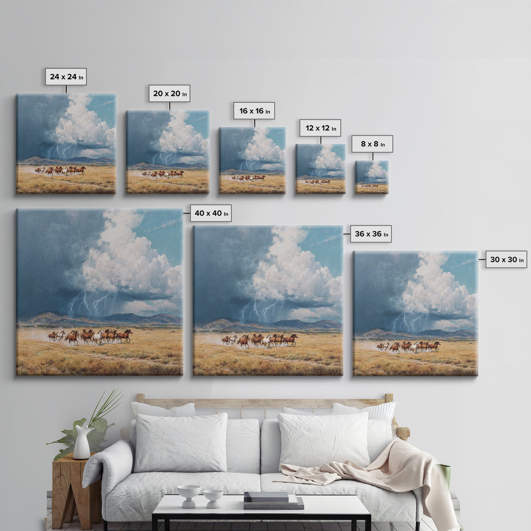 Wild Horses Running Under Stormy Sky Landscape Wall Art Canvas Print Western Country Decor Large Landscape Painting