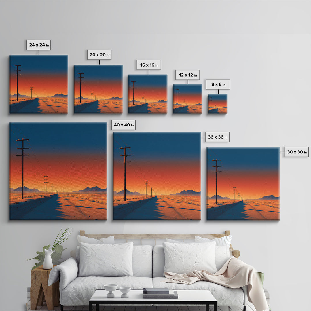 Minimal Desert Highway At Sunrise Wall Art, Colorful Modern Landscape Canvas Print, Southwestern Home Decor Office Art