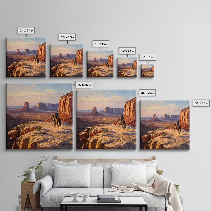 Cowboy Overlooking Monument Valley Wall Art, Western Desert Landscape Canvas Print For Rustic Western Home Decor