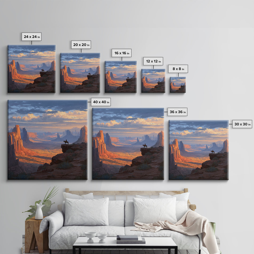 Monument Valley Cowboy Panorama Wall Art, Western Desert Landscape Canvas Print, Large Rustic Living Room Decor