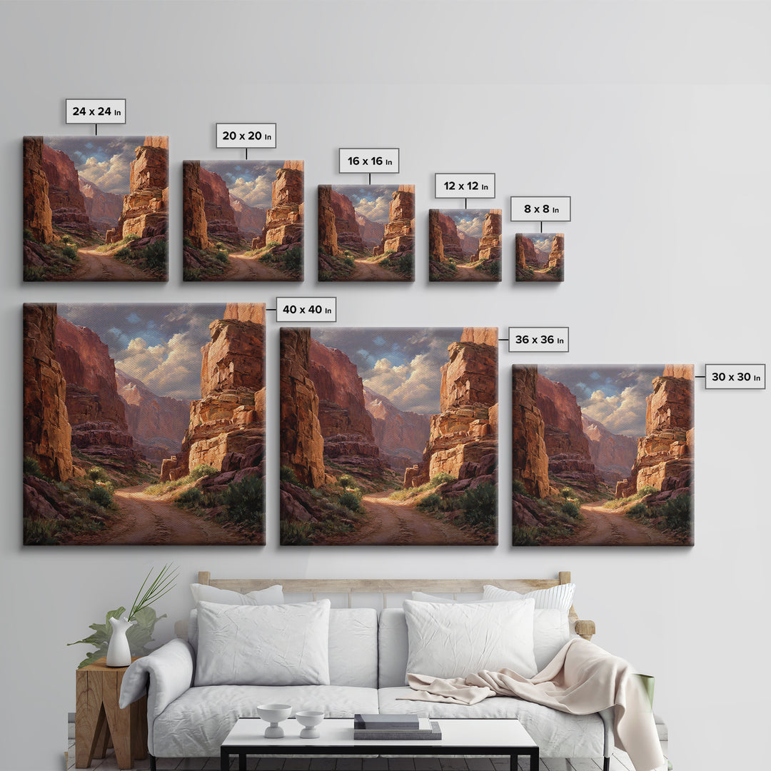 Sunlit Desert Canyon Landscape Wall Art, Rustic Western Canvas Print, Southwest Country Home Decor, Nature Wall Art