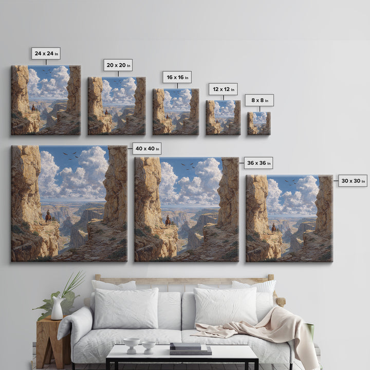 Cowboy Canyon Landscape Wall Art Print, Western Desert Painting Canvas Print, Rustic Home Decor For Modern Living Room