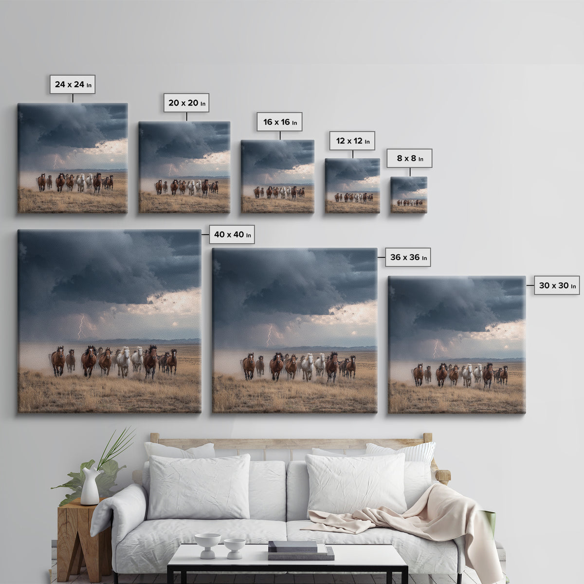 Galloping Horses In Desert Storm Wall Art, Western Photography Print, Rustic Ranch Decor, Dramatic Modern Canvas Print