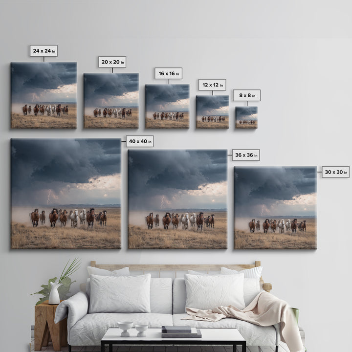Galloping Horses In Desert Storm Wall Art, Western Photography Print, Rustic Ranch Decor, Dramatic Modern Canvas Print