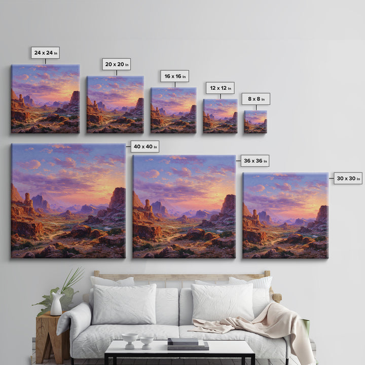 Sunset Desert Canyon Landscape Wall Art Colorful Western Painting Large Canvas Print Rustic Home Decor Living Room Wall Art