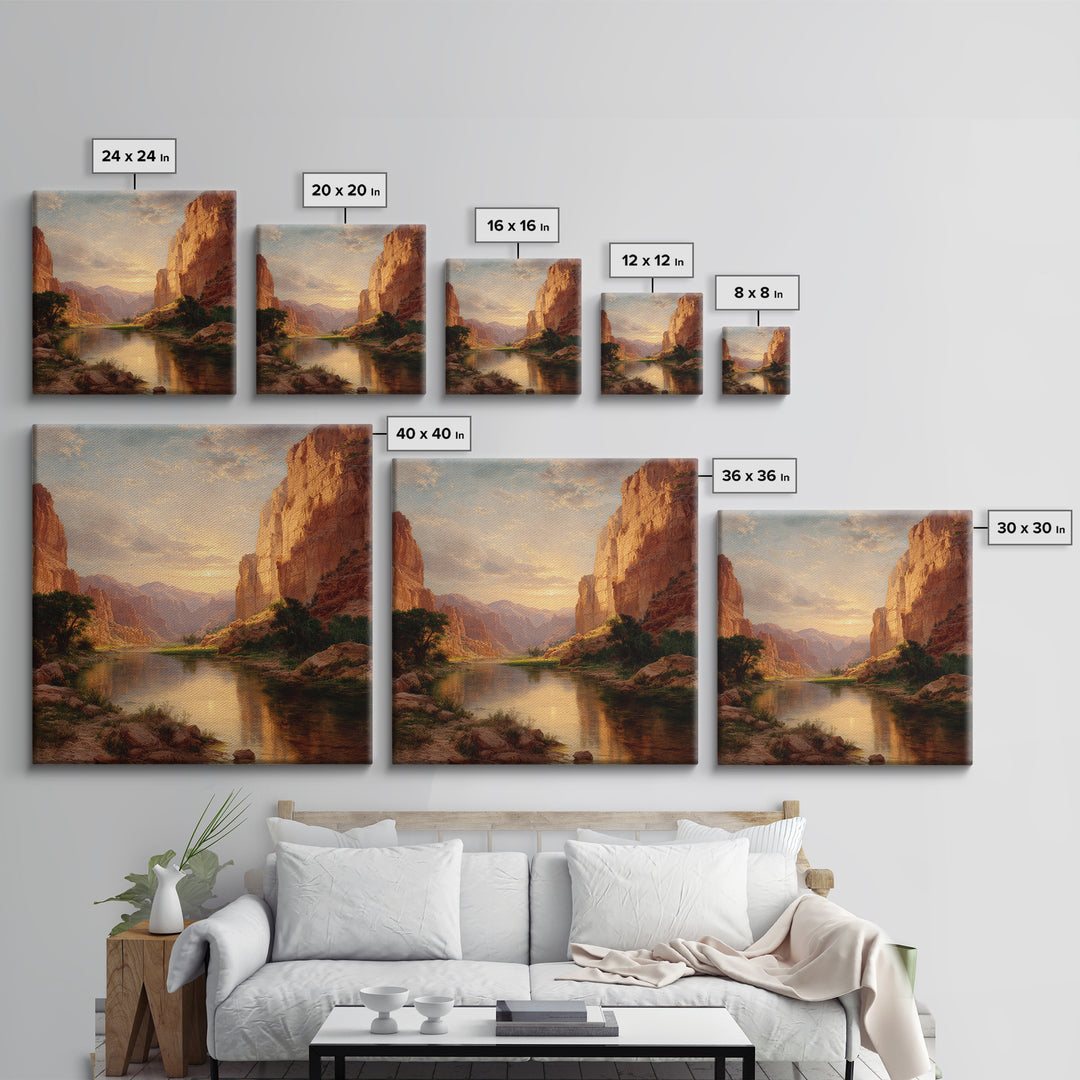 Golden Canyon River At Sunset Landscape Wall Art, Southwest Nature Home Decor, Large Scenic Canvas Print For Living Room