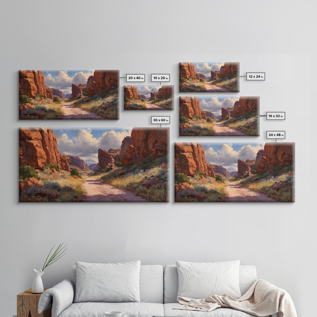 Sunlit Rocky Canyon Landscape With Wildflowers Scenic Wall Art Framed Canvas Print For Rustic Home Decor And Nature Lovers