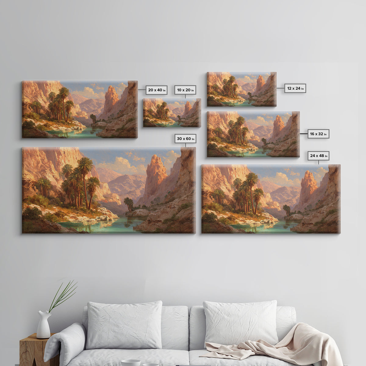 Sunset Mountain Desert Landscape With Palm Trees Oil Painting Canvas Print Large Wall Art For Living Room Modern Home Decor