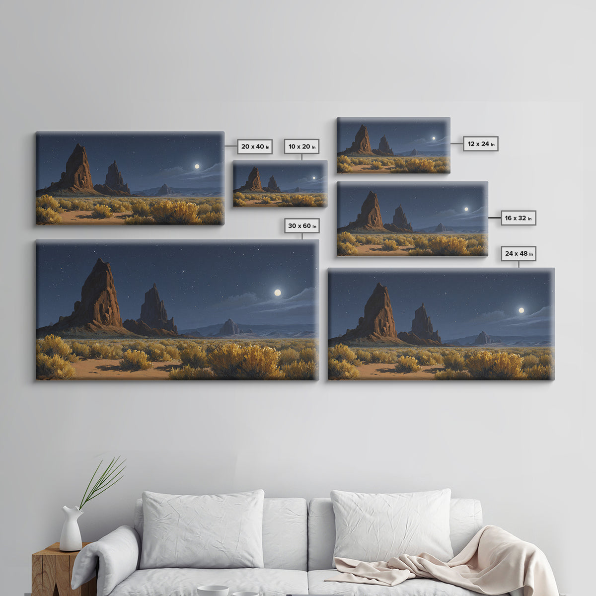 Moonlit Desert Landscape With Majestic Rock Formations And Starry Sky Original Oil Painting Wall Art Canvas Print