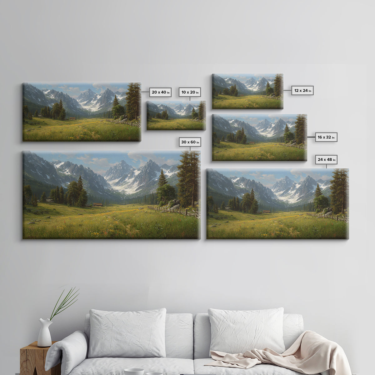 Idyllic Mountain Valley Landscape Painting Canvas Print Large Wall Art For Living Room Rustic Home Decor And Cabin Wall Art