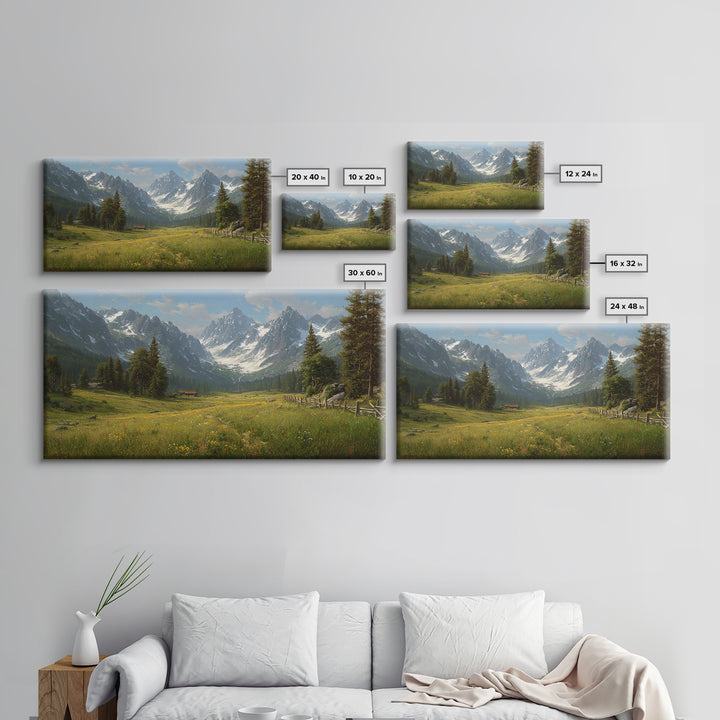 Idyllic Mountain Valley Landscape Painting Canvas Print Large Wall Art For Living Room Rustic Home Decor And Cabin Wall Art