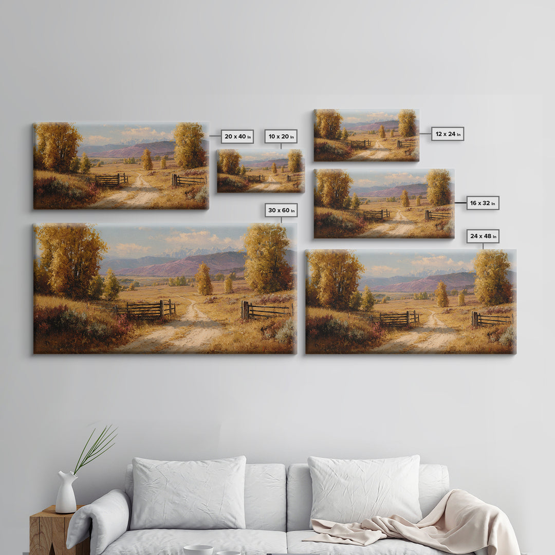 Autumn Landscape With Pathway And Rustic Fence Wall Art Canvas Print For Living Room Decor And Nature Lovers