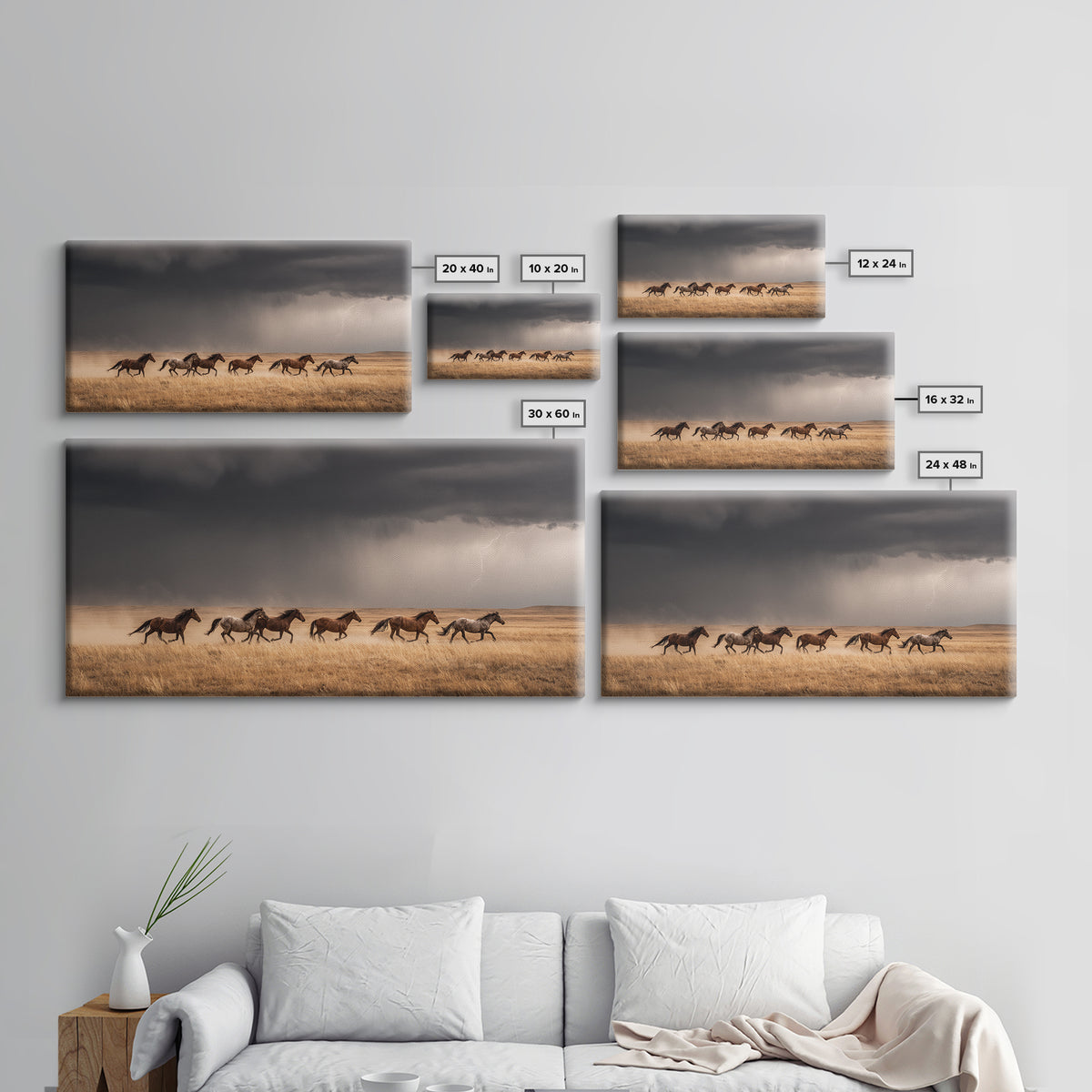Majestic Wild Horses Running In Field Large Landscape Wall Art Framed Canvas Print Western Farmhouse Decor