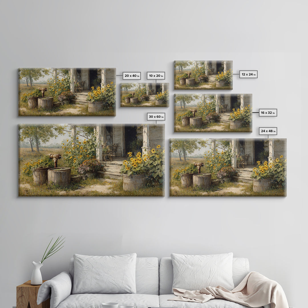 Charming Rustic Farmhouse Sunflower And Well Painting Warm Country Wall Art For Cozy Home Kitchen Decor Canvas Print