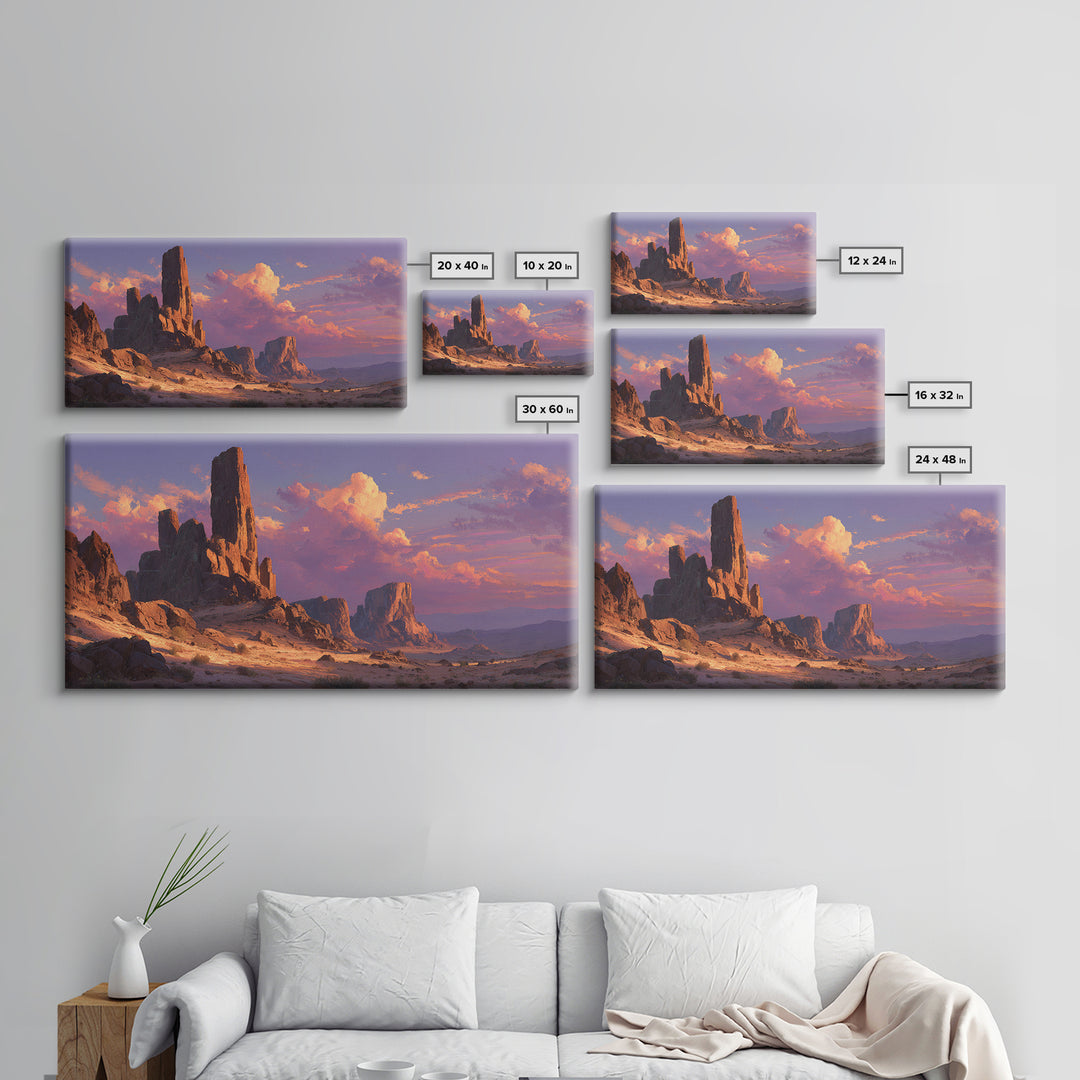Majestic Desert Rock Formation Under Purple Sky Landscape Wall Art Canvas Print Contemporary Nature Painting Home Decor