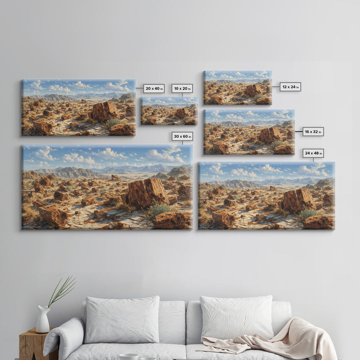 Desert Landscape With Sunbaked Rocks And Mountains Canvas Print Rustic Wall Art Home Decor Modern Southwestern Painting