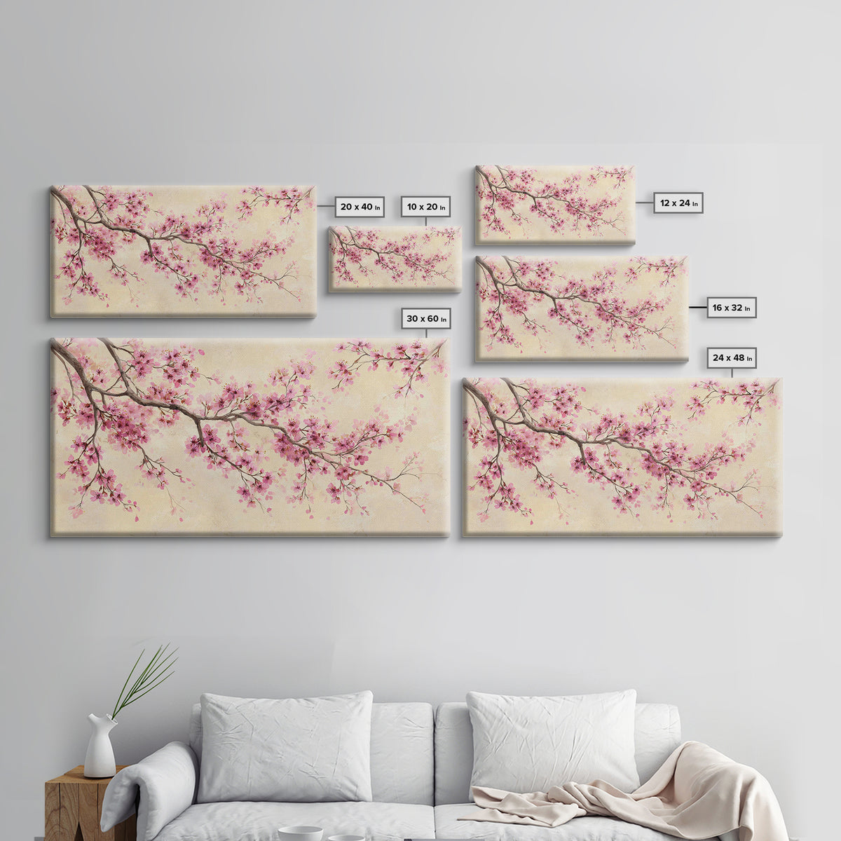 Pink Cherry Blossom Wall Art, Delicate Spring Branch Botanical Print, Japandi Bedroom Decor, Feminine Home Decor Gift For Her