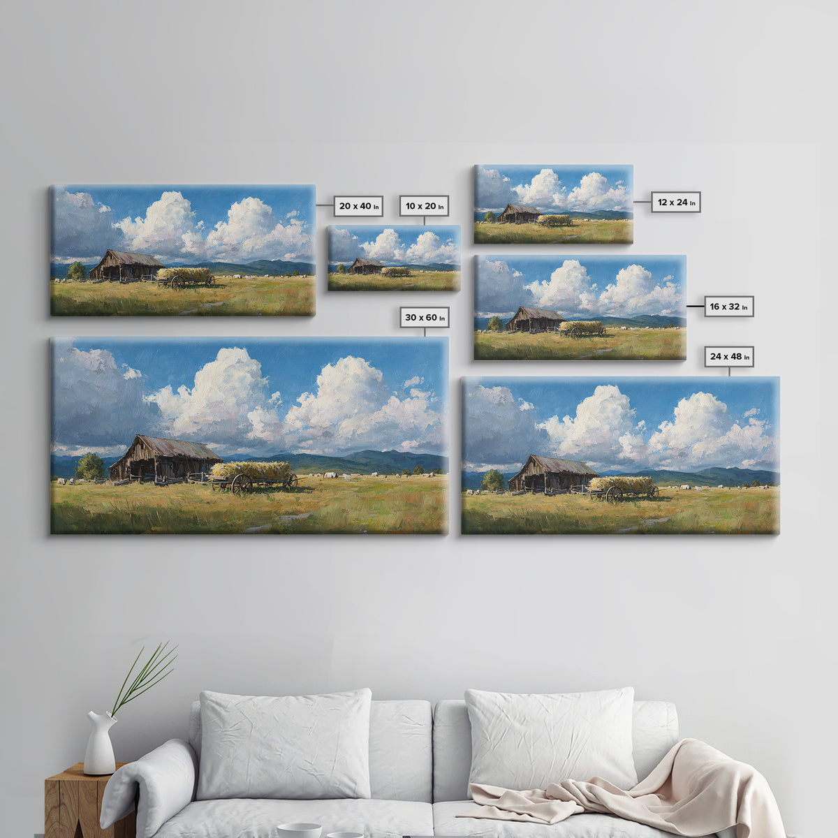 Rustic Barn Landscape Oil Painting Large Wall Art For Farmhouse Decor And Living Room Canvas Print